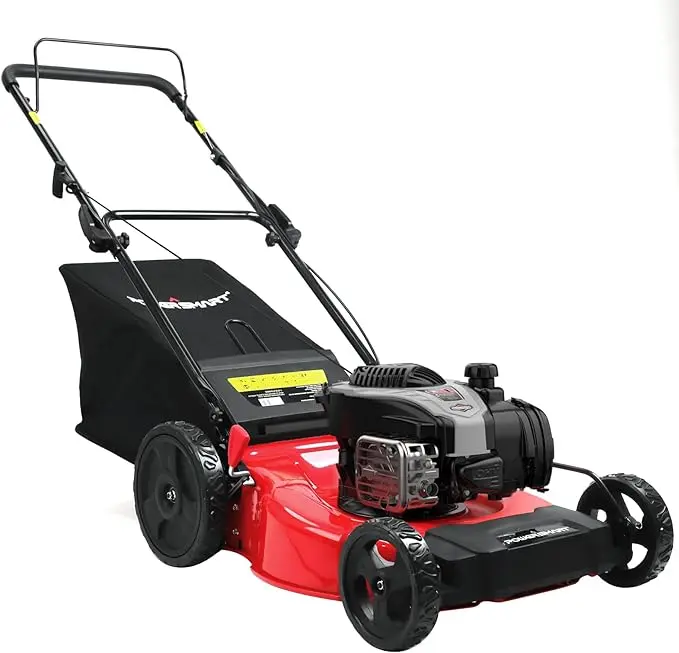 PowerSmart 21" 140cc 3-in-1 Gas Lawn Mower with 10-Inch High Rear Wheels,,Large Grass Catcher, Effortless Operation,Fast Mowing,Safety Switch,Easy Start,Quick Assembly,Quick Fold,Turf Friendly,Steel Deck,Smooth Operation, Black Friday Deal (B8721P)
