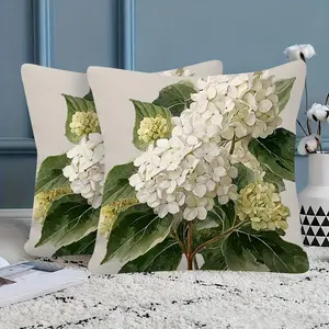 Fresh Watercolor Hydrangea Pillow Cover, Invisible Zipper Single-Sided Print, Sofa Living Room Decorative Cushion Case, 1 Piece Set