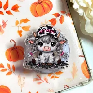 Hot Mess Cute Highland Cow Phone Grip, Snarky Bougie Western Country Cow Aesthetic Magsafe Magnetic Kickstand Holder, Funny Farm Gift For Daily Use