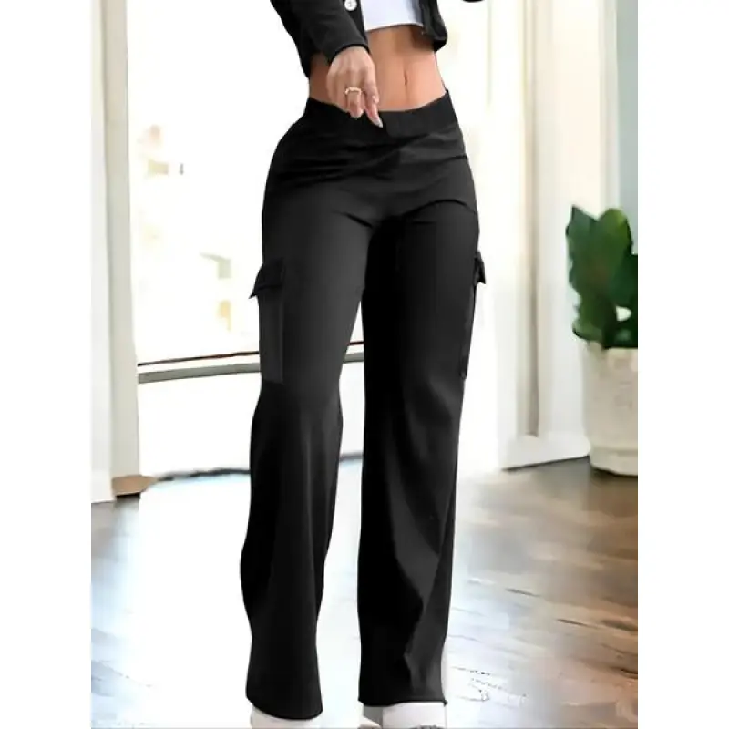 Women's Fitted Solid Color Overalls with Practical Flap Pockets, Casual Daily Wear Womenswear Pants, Practical Pockets, Basic