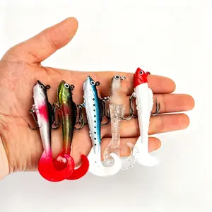 5-Pack Assorted Soft Lures for Bass Trout Perch | 9cm 9.5g High-Action Curly Tail Jig Head Swimbaits for Freshwater Saltwater (5 Random Colors)