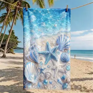 "Dreamy Ocean Seashell Starfish" Beach Towel | Oversized, Quick Dry, Ultra-Soft Polyester | Multi-use for Travel, Swimming, Camping, Fitness | Perfect Choice for Beach Vacations | Machine Washable | 2D Flat | Best Gift for Friends and Family.