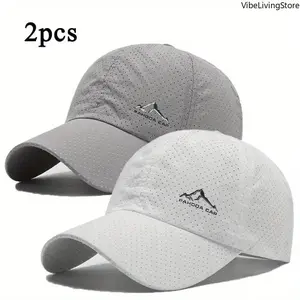 2 Pack Unisex Quick Dry Baseball Caps for Men & Women, Breathable Moisture Wicking Sports Hats with Mountain Logo, Lightweight Sun Protection Cap for Hiking, Camping, Outdoor Activities & Daily Use