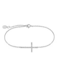 Sterling Silver Sideways CZ Cross Bracelet
