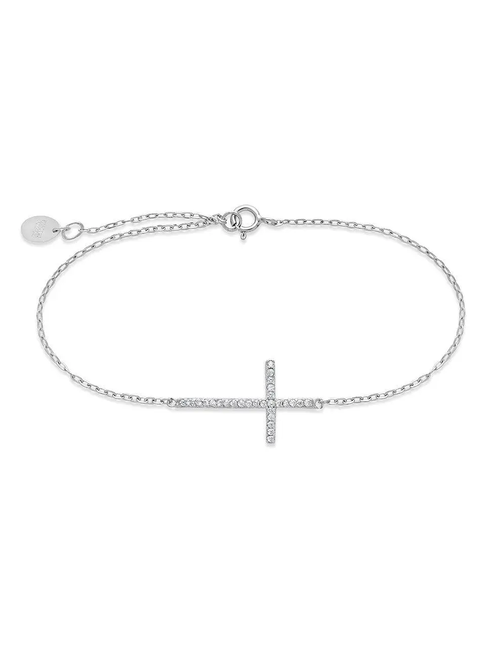 Sterling Silver Sideways CZ Cross Bracelet Sterling Silver Sideways CZ Cross Bracelet