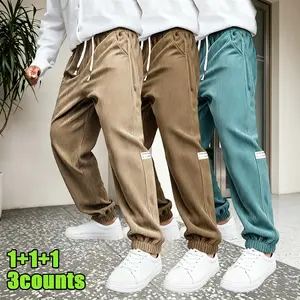 Men's Corduroy Straight-Leg Casual Pants - Loose Textured Menswear with Pocket, Embroidery, Activewear for All Seasons, Suitable for Daily Casual & Commute summervibes