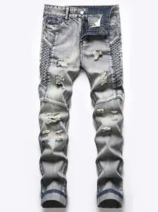 Men's Ripped Jeans,Slim Fit Distressed Straight Leg Fashion Denim Pants
