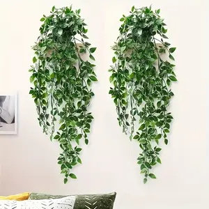 1pc Artificial Hanging Green Plant Pot with Realistic Mandala Leaves, Includes Flowerpot, Hanging Planters, Suitable for Home, Office, Bathroom, Shelf, Wedding & Birthday Decorations