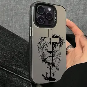 Lion & Cross Pattern Phone Case, Anti-drop Cellphone Protective Case, Total Protective Shockproof Mobile Phone Cover for iPhone, Casing