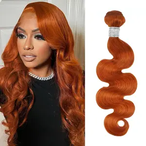 ALHER #350 Ginger Orange Bundles Human Hair Body Wave Sew In Weave Wavy Bundles for Black Women 12A 100% Unprocessed Virgin Remy Soft Thick Hair Copper Orange Color 16 Inch