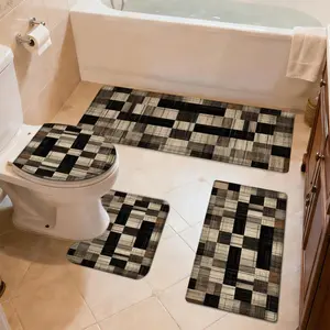 3/4pcs Bathroom Non-Slip Mat Set, Black And White Textured Grid, Home Decor Water-Absorbing Mat for Shower Door, Soft And Thick Quick-Drying Carpet for Home Use, Foot Mat for Toilet And Laundry Additions, Entrance Mat for Bedroom