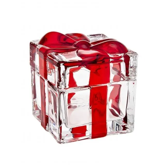 212 MAIN Glass Red Striped Present Shape Gift Box, 3.4x3.5 in, Unique Office Stationery Wrapping Solution, Boxes For Wrapping Gifts, Creative Gift Packaging