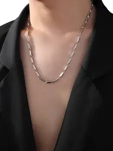 Unisex Stainless Steel Rhombus Chain Necklace, Casual Trendy Street Style Jewelry for All Seasons, Perfect Gift for Men & Women