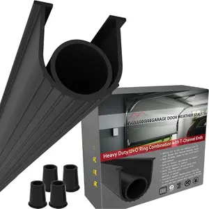 Garage Door Bottom Seals Weatherproof Weather Stripping Threshold Buffering Sealing 2 Doors  EPDM Rubber Resistance Gasket Black 1/4 Inch T-End, 20FT Long