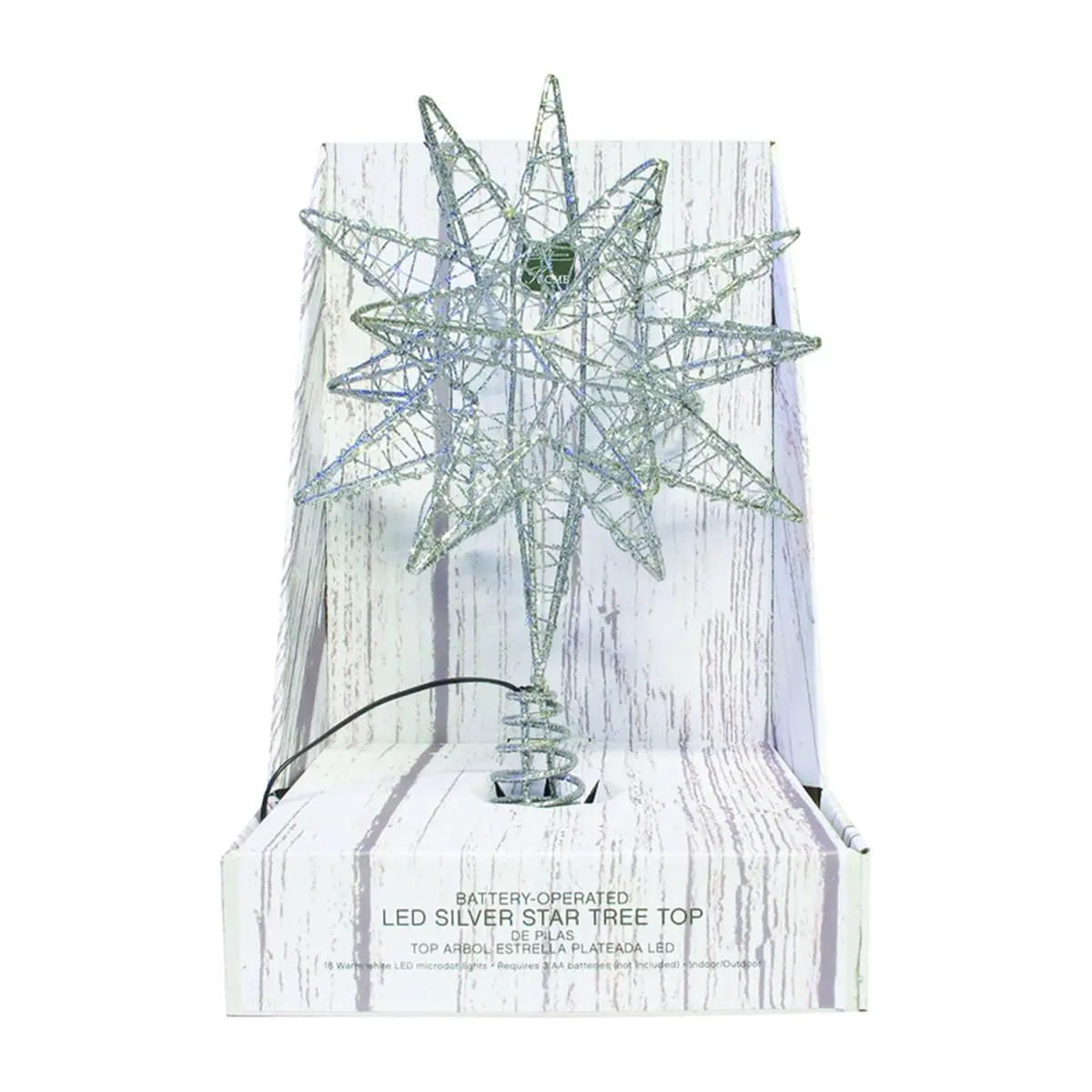 212 MAIN 10-in Silver Metal Frame Microdot LED Christmas Tree Topper, Festive Ornament with LED Lights for Holiday Home Decoration