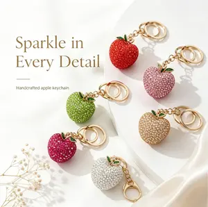 Cute Handcrafted Rhinestone Apple Key Ring, Casual Bag & Car Key Charm, Portable Phone Chain, Lovely Holiday Present for Girls and Children