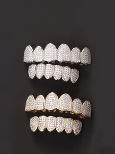 Hiphop Six-Teeth Tooth Set Micro-Zirconia Halloween Exaggerated Electroplated Teeth, Unique Design, Durable & Stylish Accessory, Teeth Kit, Tooth Gems