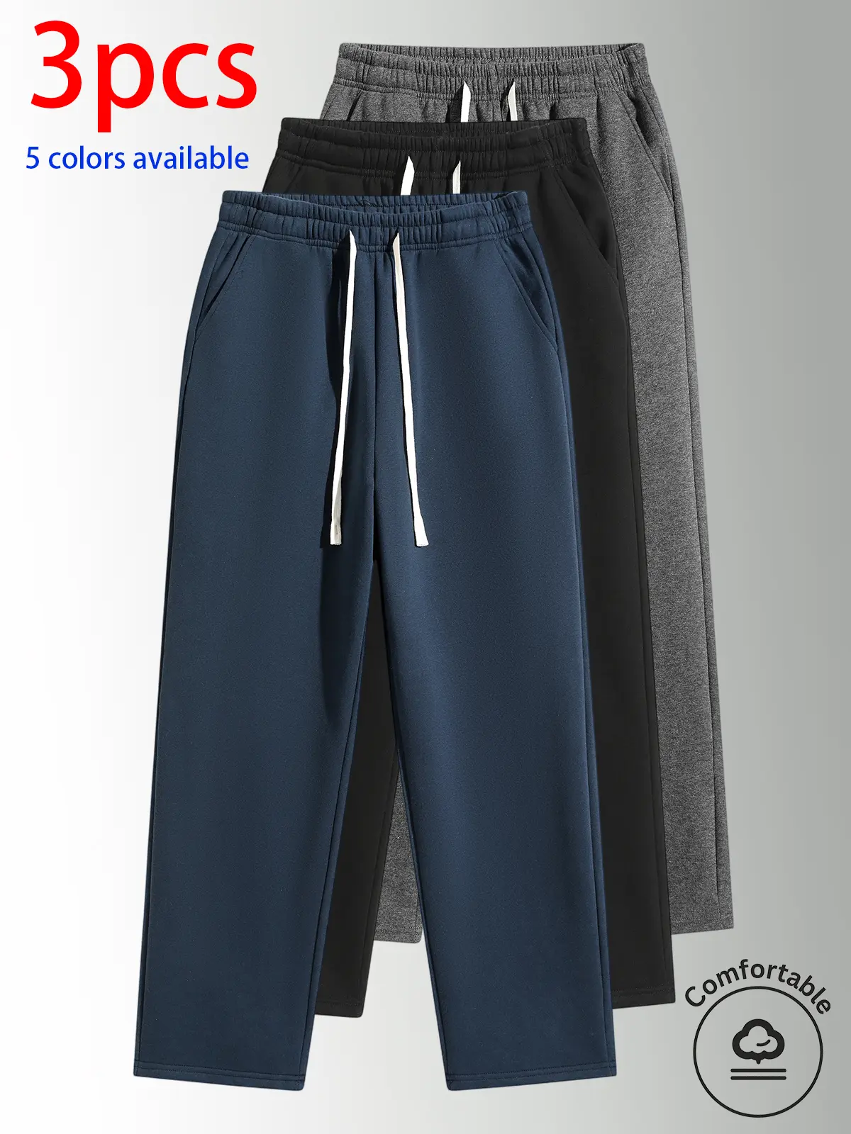 3-Pack Men’s Cotton Long Pants: Men’s Long Pants, Men’s Casual Pants, Men’s Sweatpants Loose straight fit, 40% cotton for a soft, skin-friendly feel, drawstring waist design, available in multiple colors—solid colors are simple, versatile, and flattering
