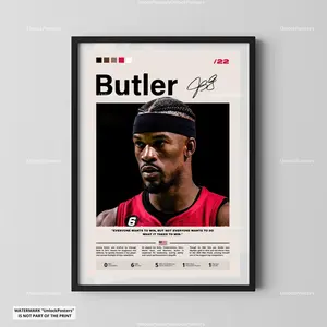 [Sport Decor - Sale Up To 40%] [Unframe] Jimmy Butler Basketball Poster, Miami Basketball Star Wall Art, Professional Athlete Portrait, Florida Sports Decor, Professional Basketball Print