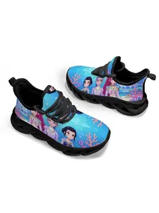 Kids' Cute Cartoon Sea Girl Print Sports Shoes Sneakers, Nonslip Trainers, Breathable Mesh Soft Sole, Non-Slip Durable Daily Wear, All Seasons Shoes