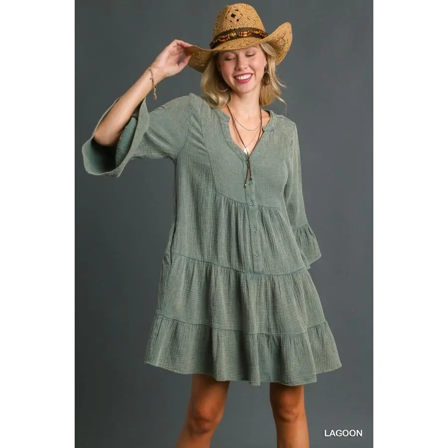 Mineral Wash Cotton Gauze Babydoll Tiered Dress Mineral Wash Cotton Gauze Babydoll Tiered Dress