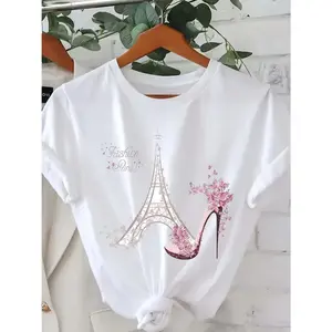 Women's & Unisex Eiffel Tower Print T-Shirt 100% Paris France Landmark Casual Casual Attire Parisian Icon Soft Breathable Paris-Themed Apparel