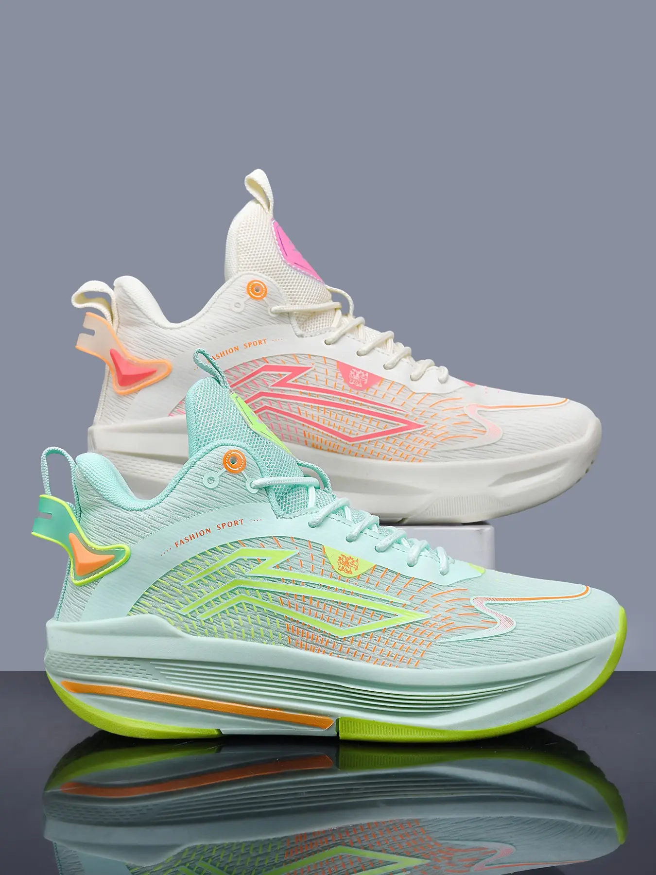 Men's Breathable Mesh Stylish Outdoor Casual Basketball Shoes, Anti-Slip Rubber Outsole, Comfortable Shock Absorption, Ideal for Outdoor Sports and Daily Wear