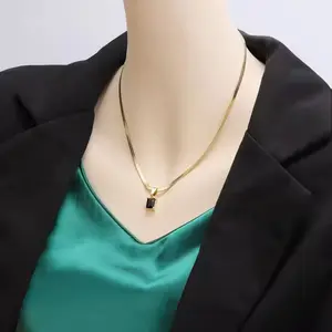 Elegant Women's Stainless Steel Flat Snake Chain Necklace with Zircon Stone Charm Durable Design for Everyday Wear New Style
