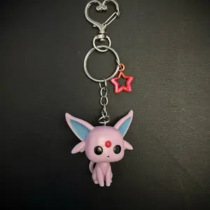 Espeon Keychain with Clip - Pink Character, Star Charm, Keyring Attachment