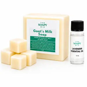 Goat’s Milk Melt & Pour Soap Base + Lavender Essential Oil | DIY Handmade Soap Making Kit for Beginners | Easy Melt & Pour Soap Supplies, Makes 4–6 Soap Bars