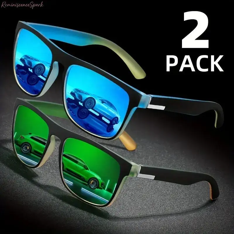 2-Pack Couple Matching Square Frames Sunglasses Set, Composite Material, TAC Lenses, Metal Hinges, Durable Lightweight Eyewear for Casual Sports & Daily Wear
