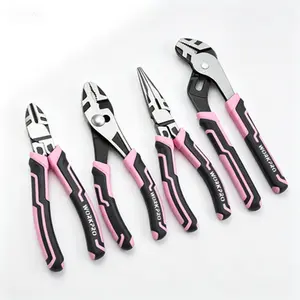 Premium CR-V Steel Pliers Set, 4-Piece Tool Kit Including Long Nose, Diagonal Cutter, Groove Joint and Slip Joint - Durable Hand Tools for DIY and Professional Use, Multipurpose Pliers with Comfort Grip, Pink Ribbon Design