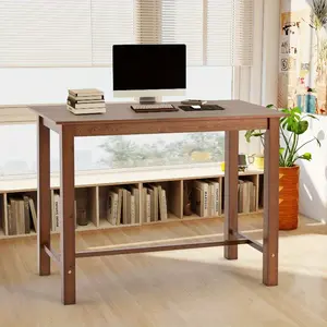 Rustic Brown 4-Seat Pub Dining Table - Solid Pine Wood Construction with L-Shaped Reinforced Legs, Perfect for Kitchen, Coffee Shop & Office