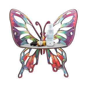 1pc Rainbow Butterfly Wood Floating Shelf Wall Mounted Corner Rack for Bathroom Skin Care Storage Decorative Home Organizer Wooden Wall Shelf