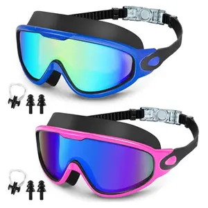 Swimming Goggles with Earplugs & Nose Clip, 2 Counts/set Anti-fog & Leak-proof Silicone Swimming Goggles, Swimming Accessories for Adults, Diving Swimming Goggles