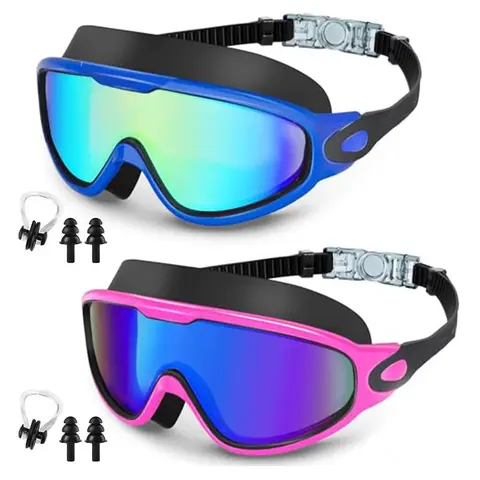 Swimming Goggles with Earplugs & Nose Clip, 2 Counts/set Anti-fog & Leak-proof Silicone Swimming Goggles, Swimming Accessories for Adults, Diving Swimming Goggles, Leakproof Swimming Glasses