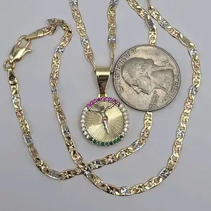 Necklace with Christ on the Cross Pendant - Small Chain  three colors Gold-Plated, Beautiful Style, 18 Inches perfect short size