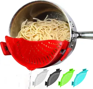 1 Piece Silicone Pot Filter Pasta Strainer with Adjustable Clips, Fruit Vegetable Food Strainer Kitchen Drain Sifter, Kitchenware, Kitchen Strainer Utensils, Cookware