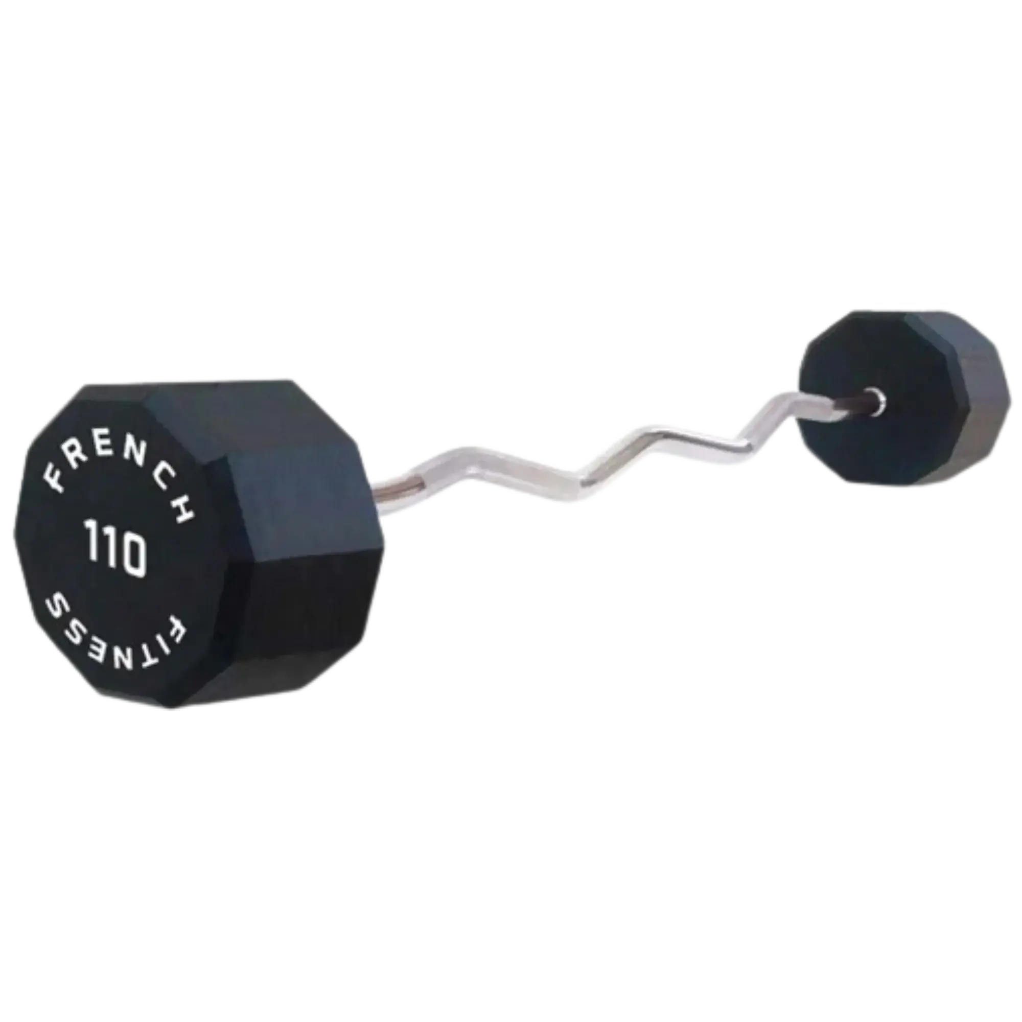110 lb Fixed Weight EZ Curl Barbell, Urethane Coated Pre-loaded Bar for Strength Training & Arm Workouts, Sold as a Single, French Fitness, Virtually Maintenance-Free