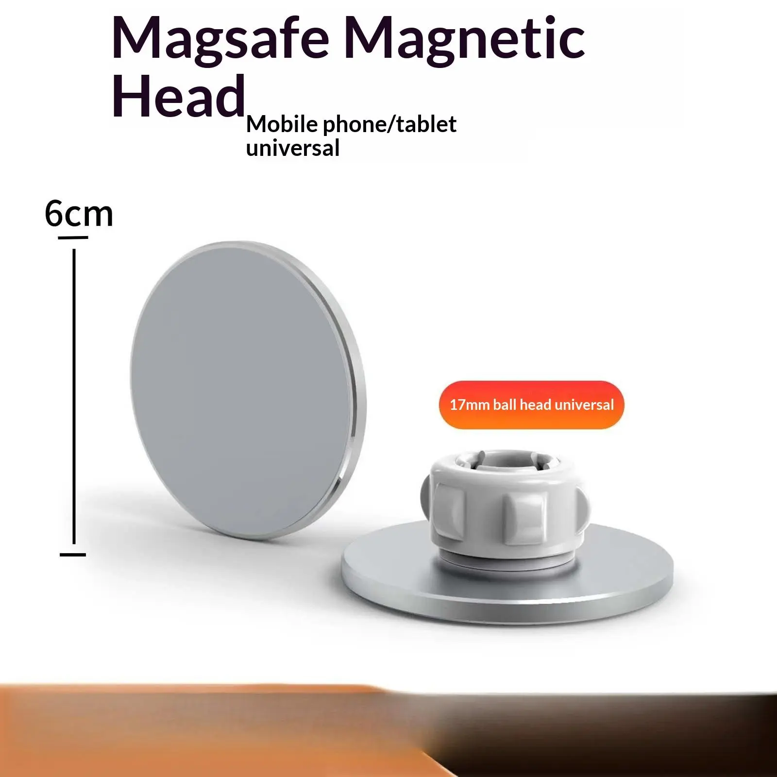 Aluminum Alloy MagSafe Snap Universal Ball Head Adapter - Car Magnetic Phone Holder, 360° Rotation Dashboard Mount with Universal Fit for Phones & Tablets