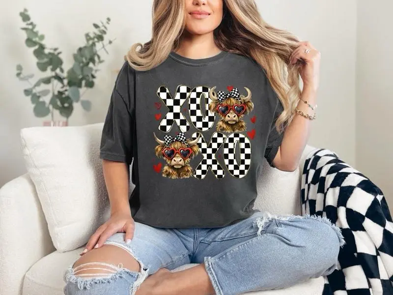 Xoxo cow T-shirt Comfort Colors Summer Everyday Style Shirtsleeve love casual comfortable super soft relaxed fit unisex Sizing womenswear Streetwear  vintage Crewneck Printed Loose Graphic Top