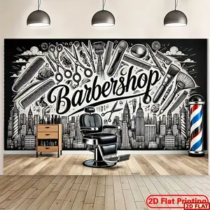 2D Flat Banner, 1pc Banners,243.84x182.88cm, Barbershop Decoration, Polyester background cloth flag, suitable for photography background wall decoration, indoor and outdoor decoration, party celebration decoration, l