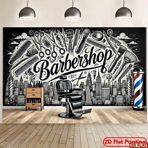 2D Flat Banner, 1pc Banners,243.84x182.88cm, Barbershop Decoration, Polyester background cloth flag, suitable for photography background wall decoration, indoor and outdoor decoration, party celebration decoration, l, Indoor Backdrops