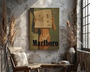 [Sale off up to 50%] [Free ship] [Frame] Vintage Cigarette Canvas Print, Retro Marlboro Wall Art, Luxury Fashion Wall Decor