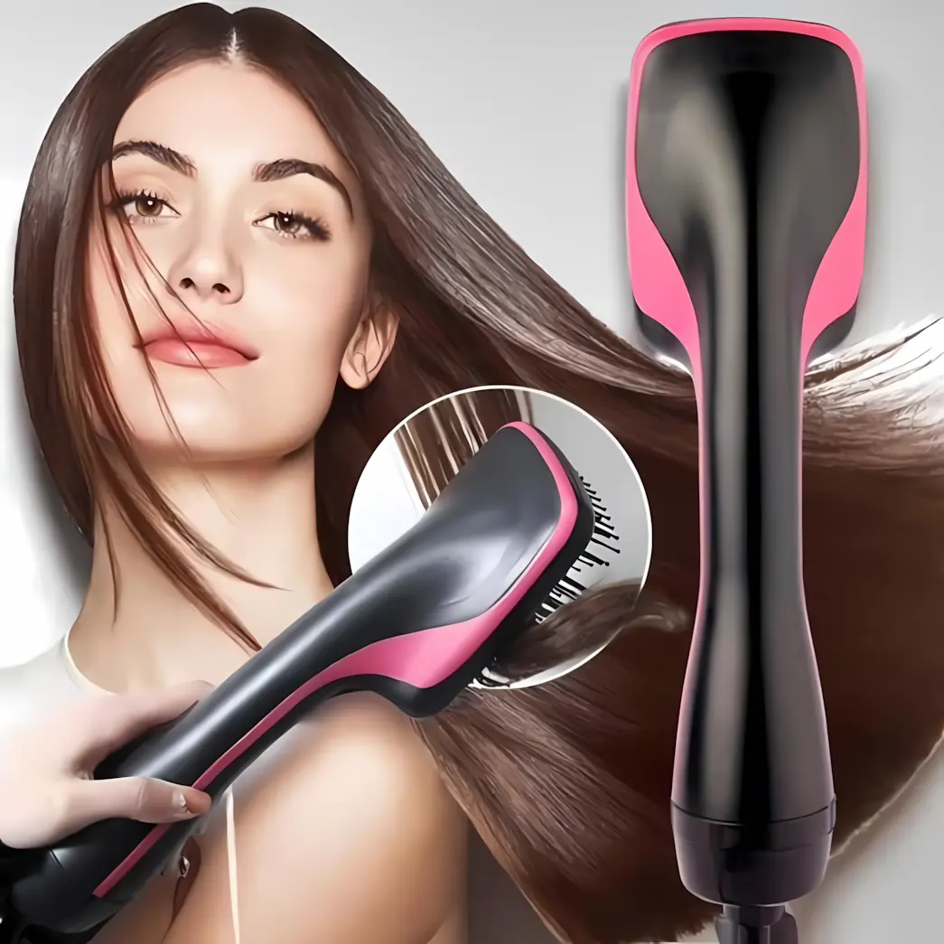 2-in-1 Hot Air Brush & Hair Straightening Brush, Ionic Blow Dry Brush for Women, Negative Ion Thermal Hairbrush with Paddle Design, Lightweight Fast-Drying Hair Styling Tool for Smooth, Shiny Hair
