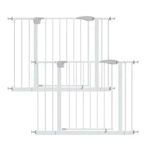 2 Pack 29.5-44.1" Wide Baby Gate for Stairs, Dog Gate Indoor for Doorways, No Drilling Pressure Mounted Pet Gates for Kids, Easy Walk Through Safety Gate, White