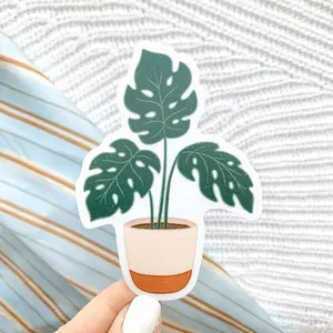 Potted Monstera Waterproof Vinyl Sticker, 3.5x2.5"