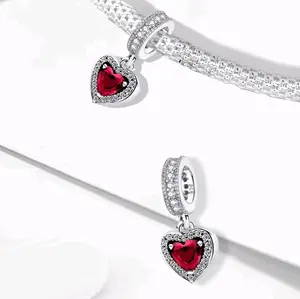 Heidy Claddy Red Heart Charm in 925 Sterling Silver with Heart-Shaped Design