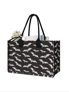 Large Capacity Bat Print Storage Bag, Durable Handles, Space-Saving Multi-Purpose Organizer for School Travel Shopping, Lightweight Shopping Bag, Portable Bag