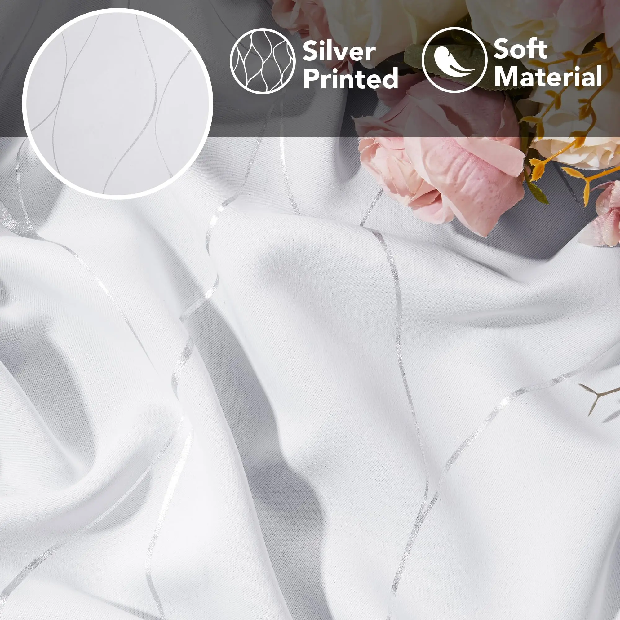 Deconovo Blackout Curtains (2 Panels, Silver|Gold Wave Print) - Thermal Insulated, Soundproof Room Home Decor Drapes for Living Room, Bedroom & Office Deconovo Blackout Curtains (2 Panels, Silver|Gold Wave Print) - Thermal Insulated, Soundproof Room Home Decor Drapes for Living Room, Bedroom & Office